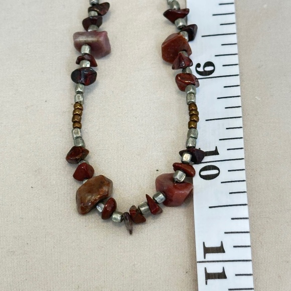 Red Jasper Stone Chip Necklace w/Multicolored Seed Beads Spring Ring Clasp - Picture 11 of 16